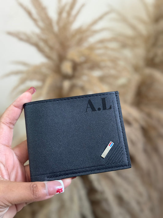 Black leather custom engrave men wallet