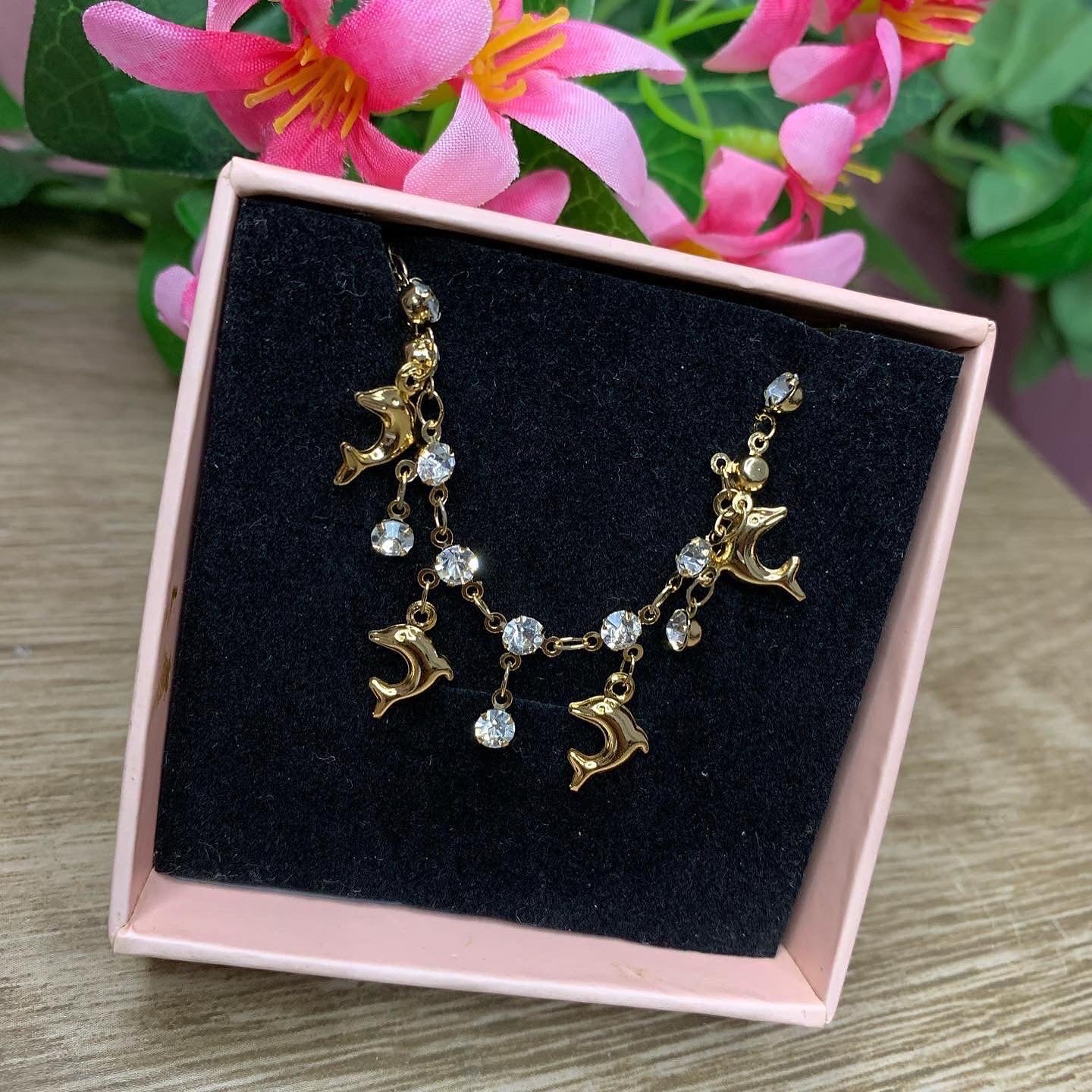 Gold plated Cz dolphin anklet