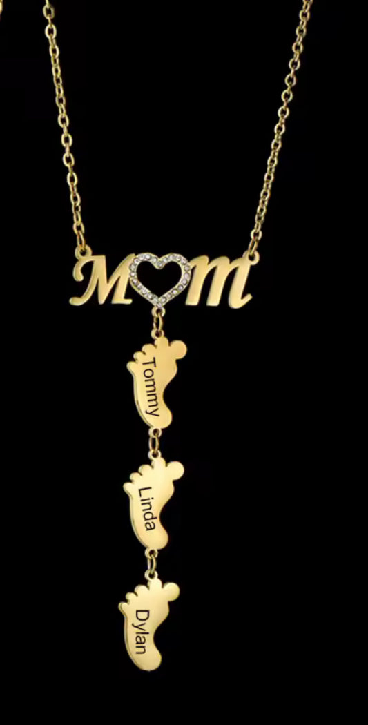 MMom & Baby Feet Name Necklace ( engrave ) necklace
