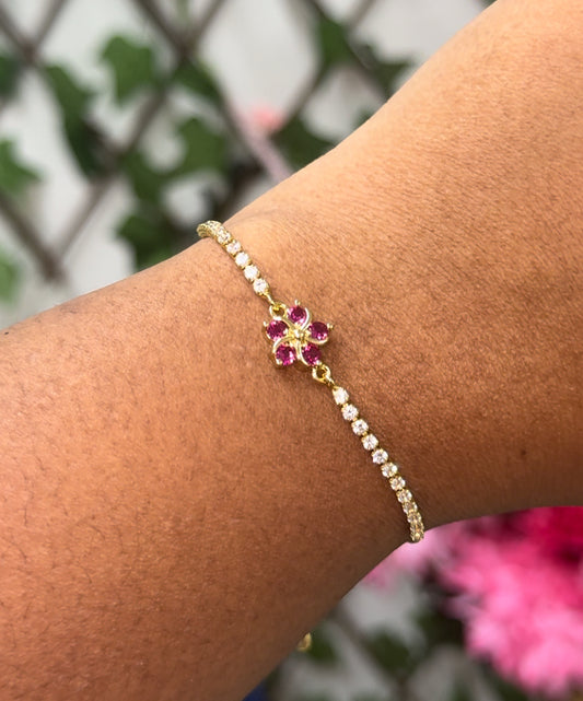 Gold plated pink flower adjustable bracelet