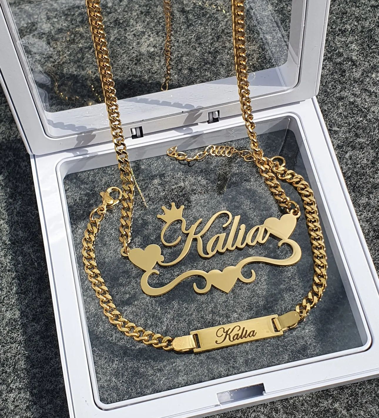 Personalized stainless steel name set necklace and bracelet