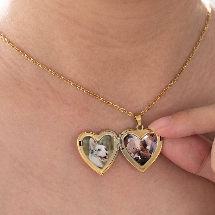 gold plated stainless steel Heart locket with  picture