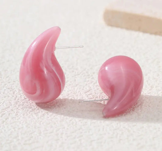 Fashion statement pink marble tear drop earring