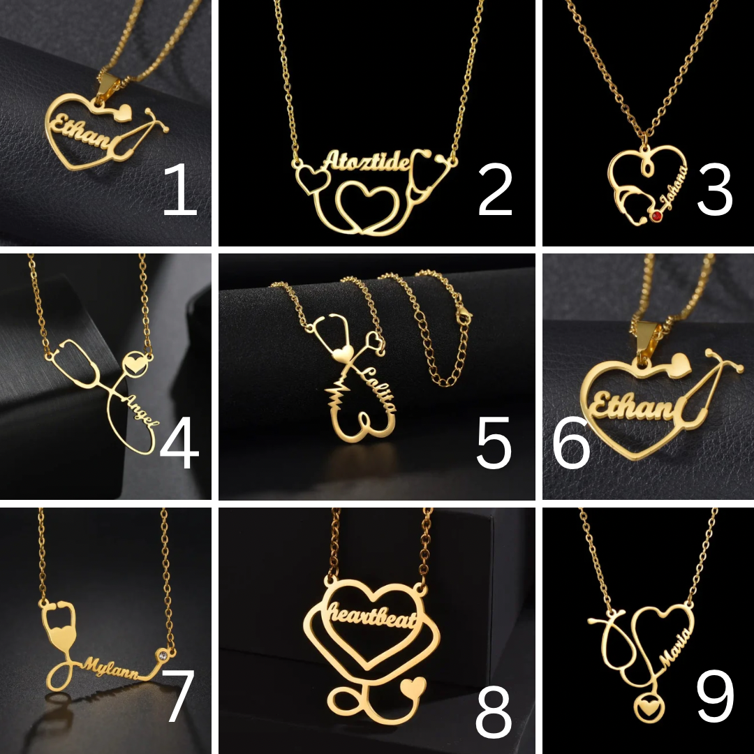 Gold plated stainless steel stethoscope necklace