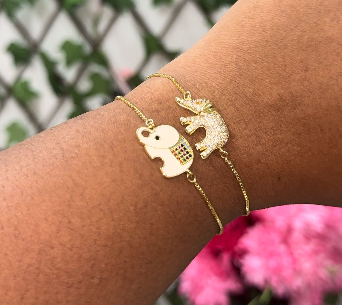 Gold plated elephant adjustable bracelet