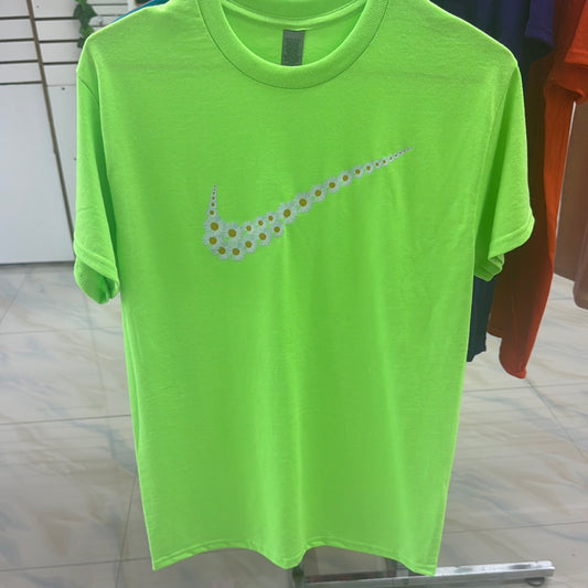 Small fluorescent green flower T shirt