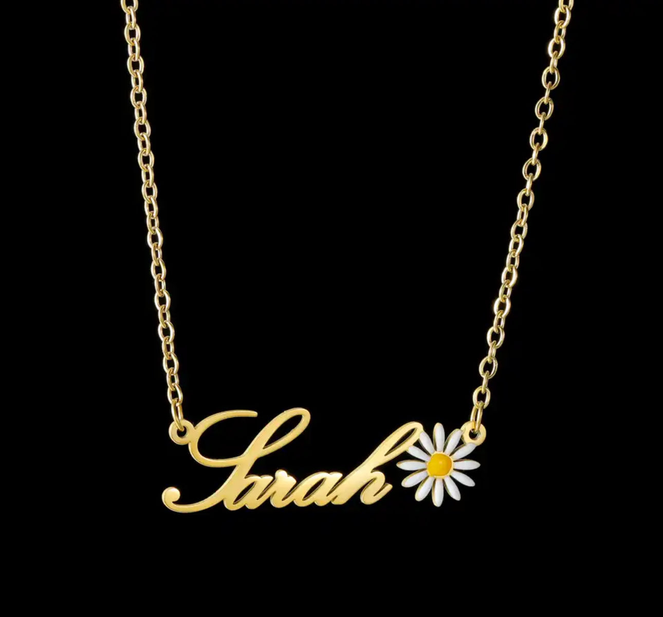 Personalized stainless steel daisy name necklace