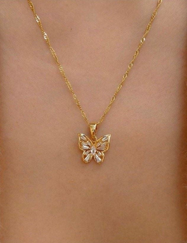 Cz gold plated Butterfly necklace