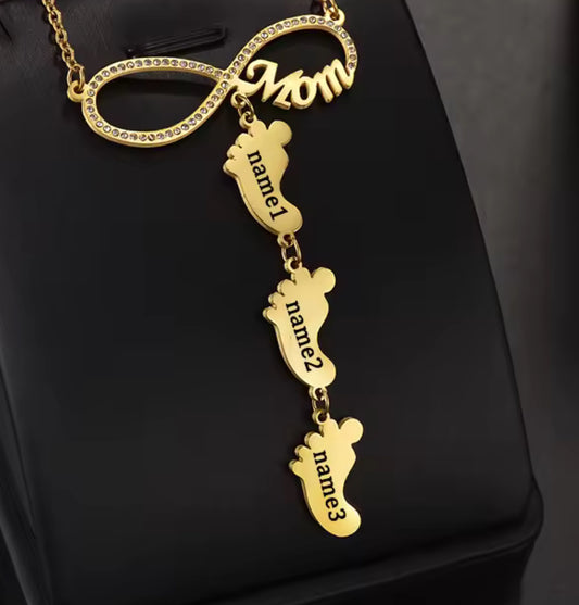 Mom & Baby Feet infinity Name Necklace ( engrave ) necklace