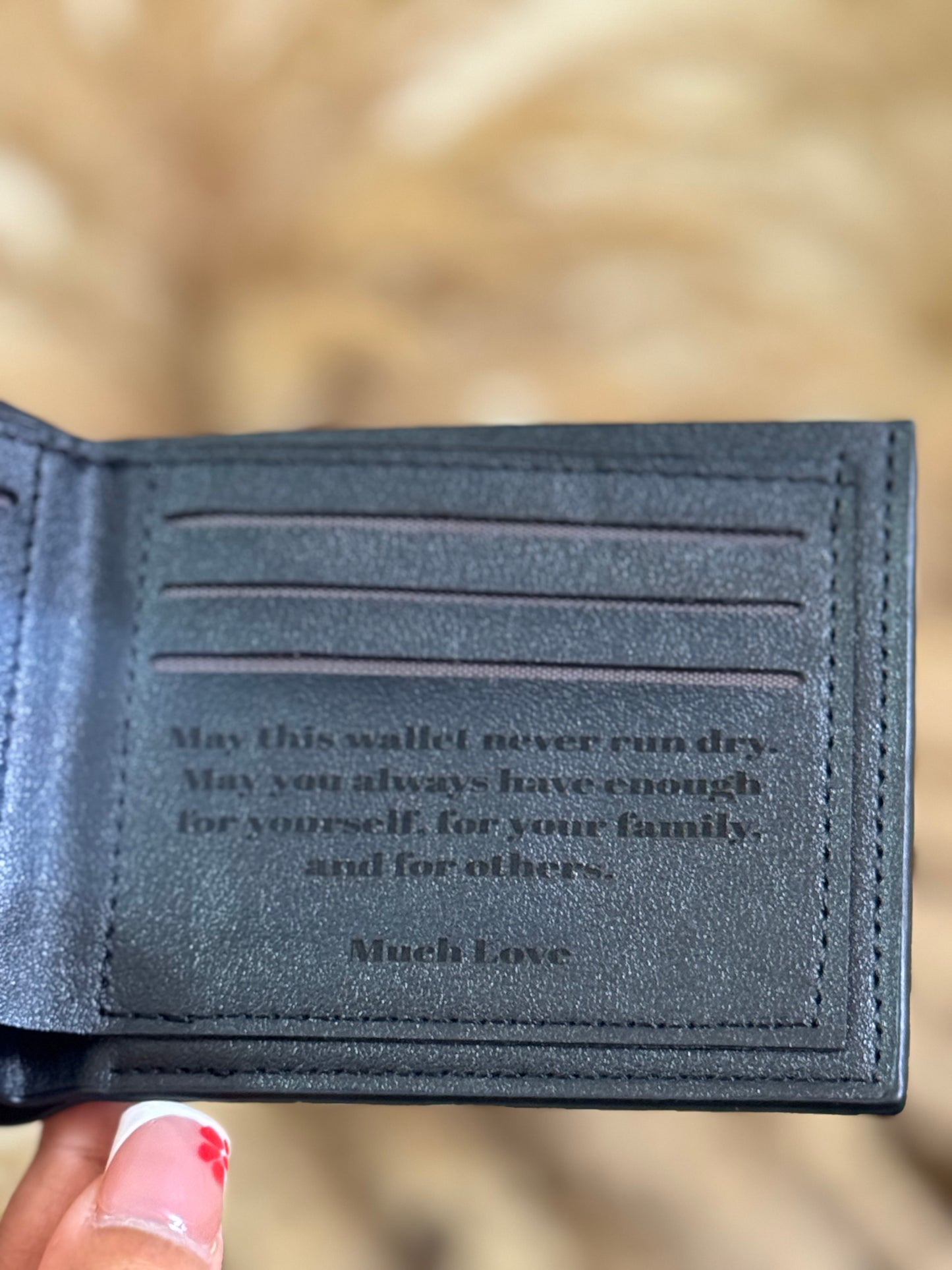 Black leather custom engrave men wallet