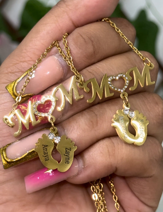 Mom & Baby Feet Name Necklace ( engrave ) necklace