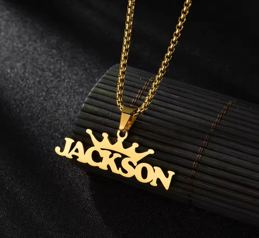Crown stainless steel custom name necklace