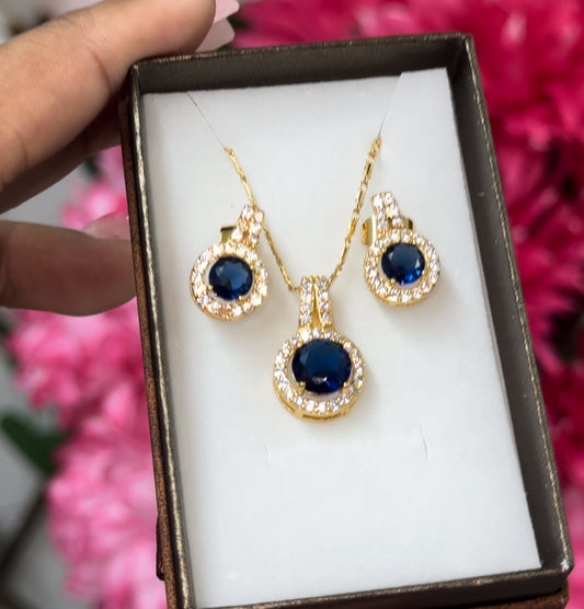 Gold plated Cz blue set