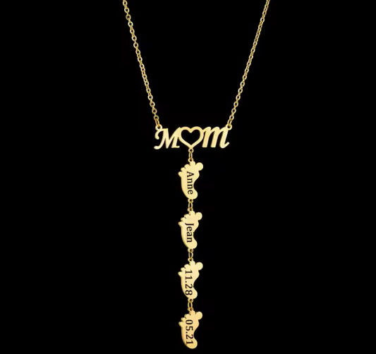 Mom & Baby Feet Name Necklace ( engrave ) necklace