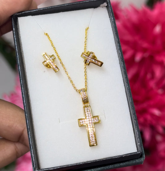 Gold plated Cz cross set