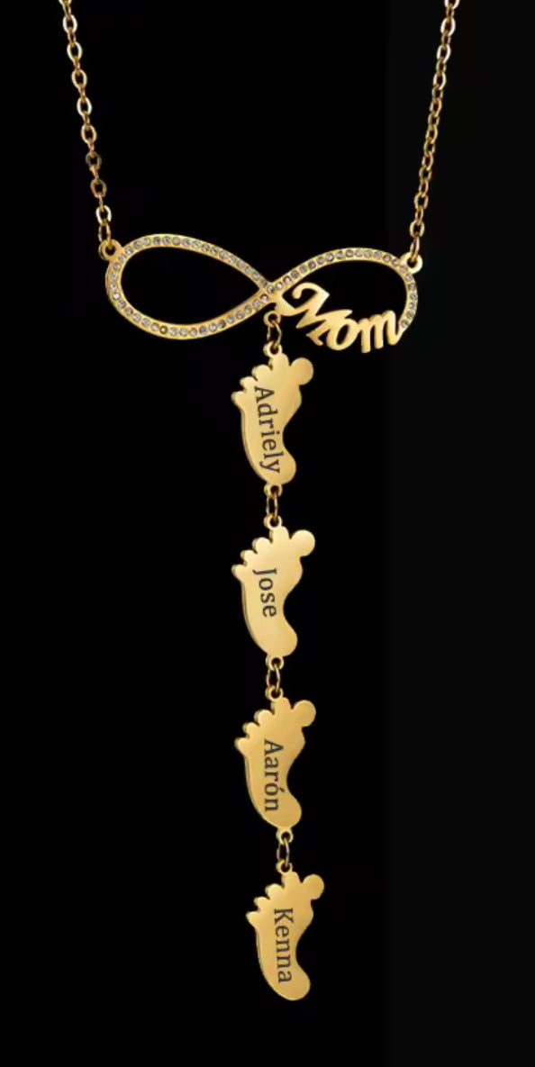 Mom & Baby Feet infinity Name Necklace ( engrave ) necklace