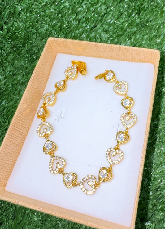 Gold plated Cz heart tennis bracelet