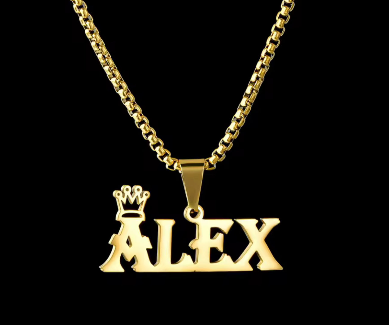 Crown stainless steel custom name necklace