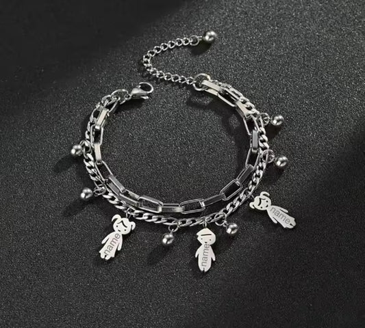 Mom Kids Name bracelet( engraved) stainless steel