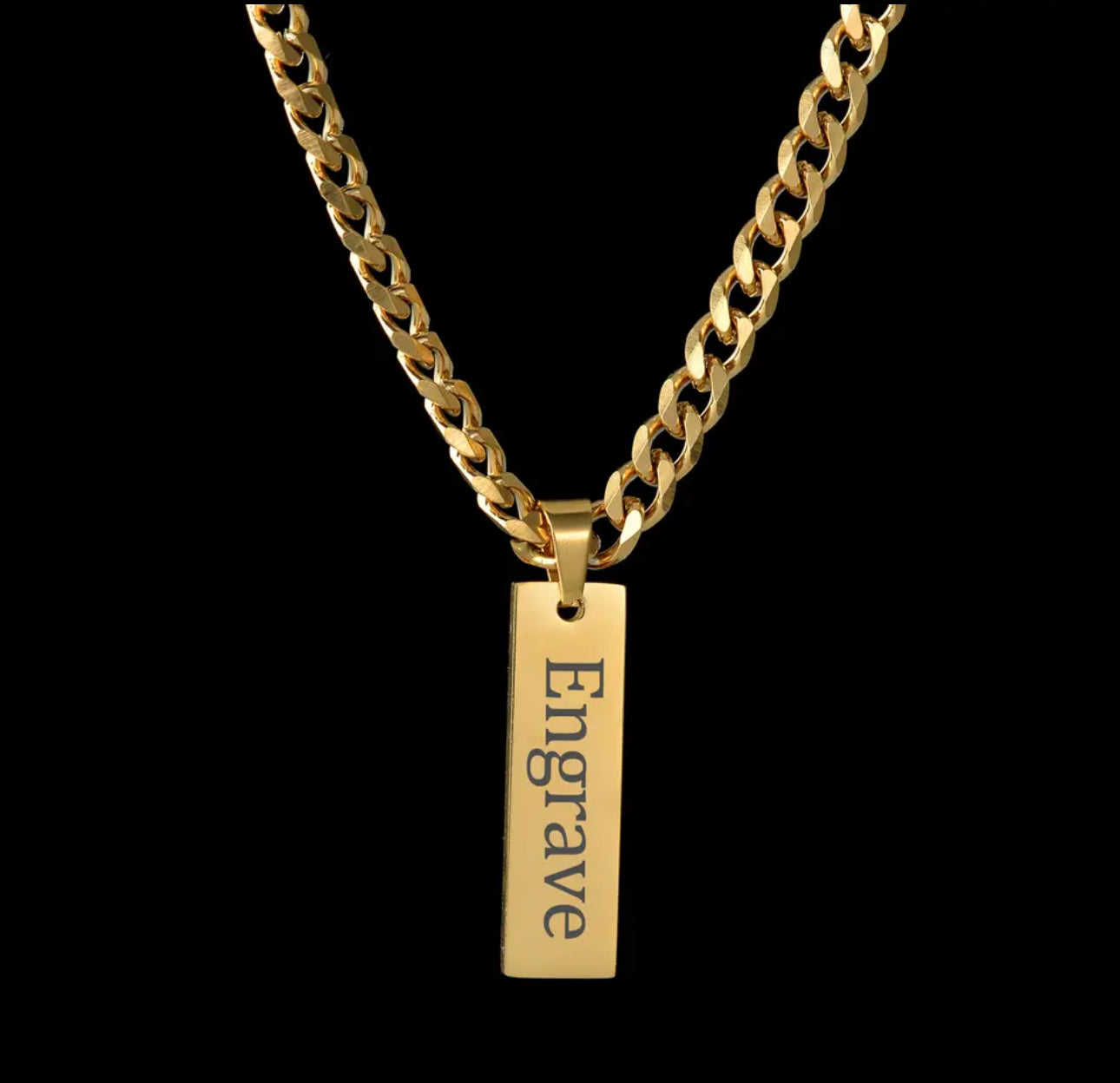 Engraved name bar necklace curb link