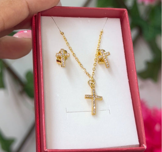 Gold plated Cz cross set