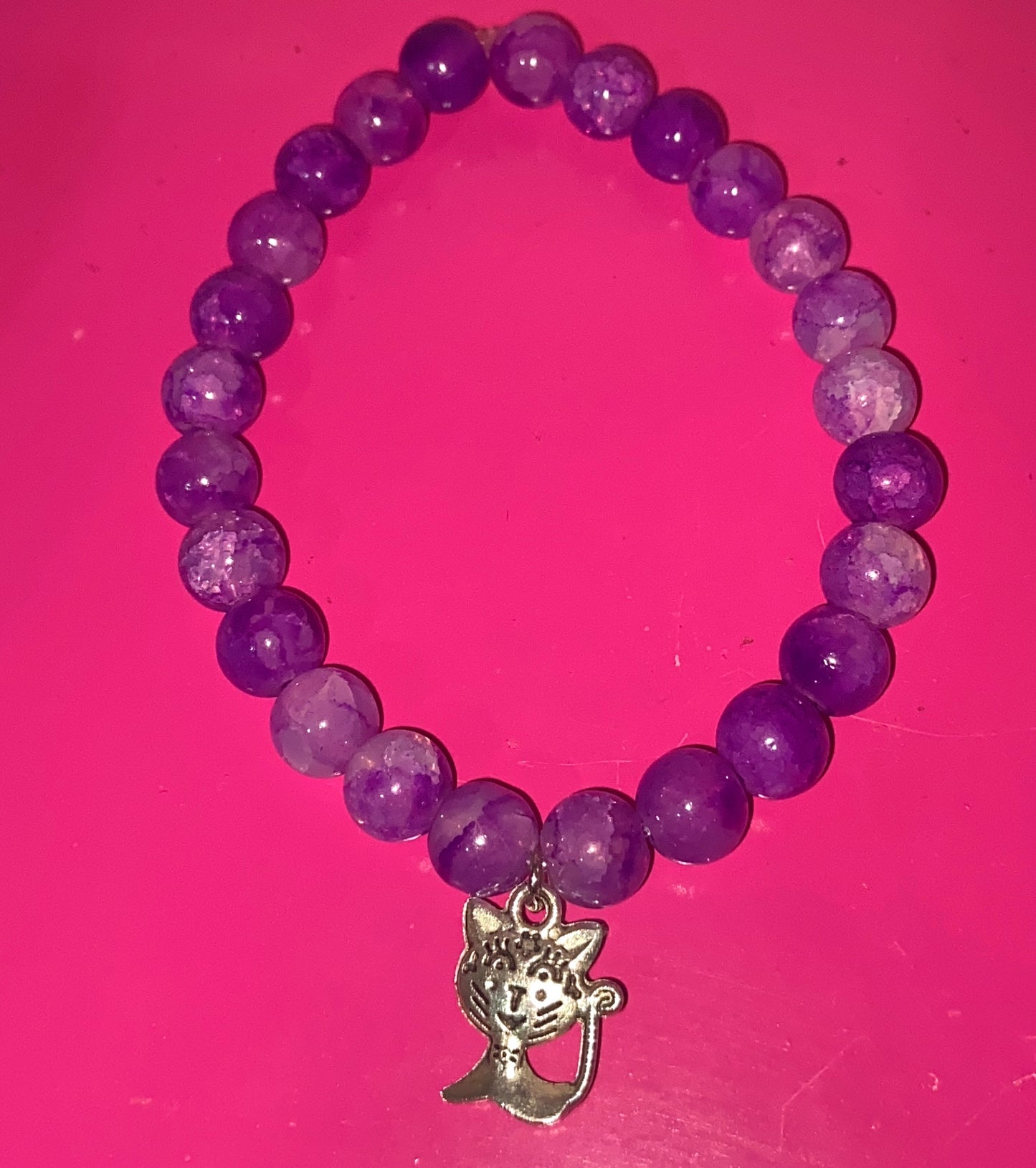 Purple kitty beaded bracelet