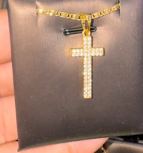 Gold plated cz clear cross necklace