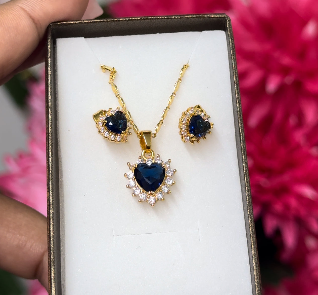 Gold plated blue heart set