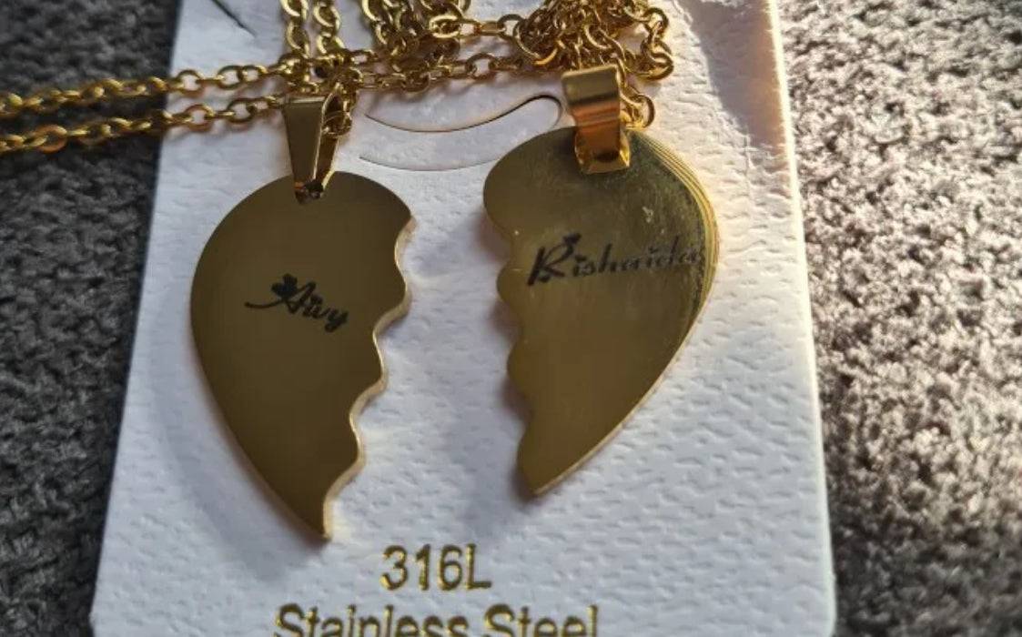 Personalized stainless steel heart set name necklace
