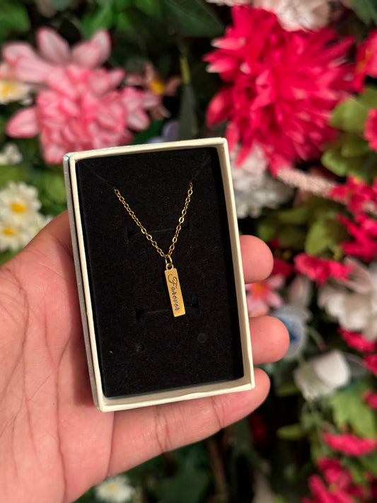 Mini gold stainless steel rectangle engrave necklace