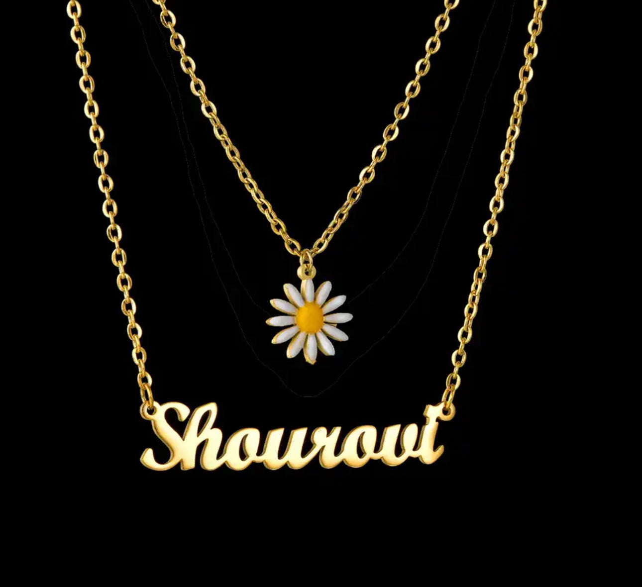 Personalized stainless steel daisy name necklace