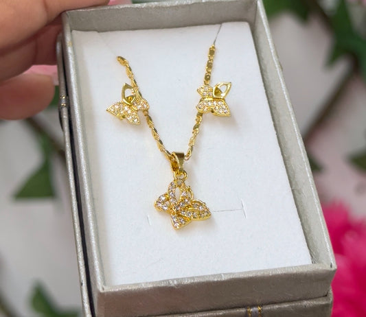 Gold plated Cz butterfly set