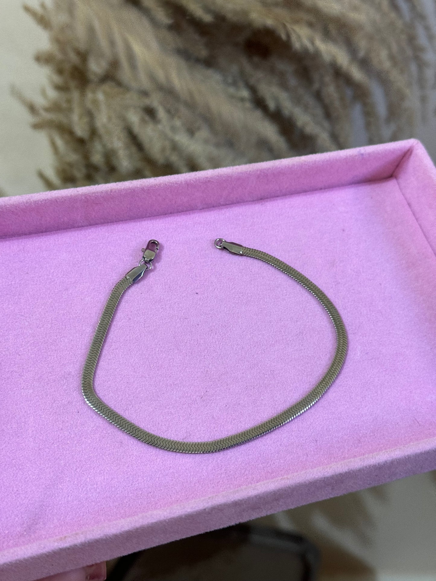 Stainless steel silver herringbone anklet