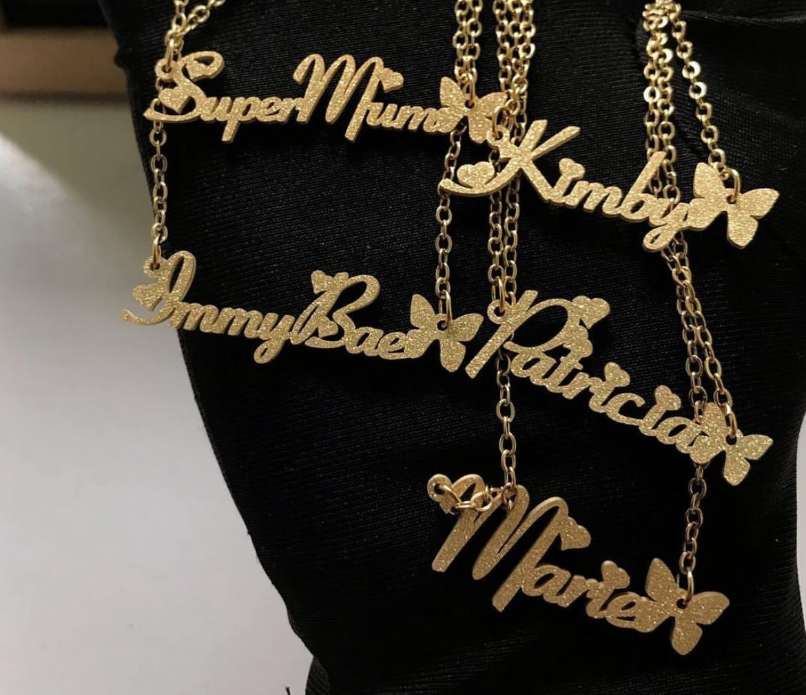 Glitter name plate necklace