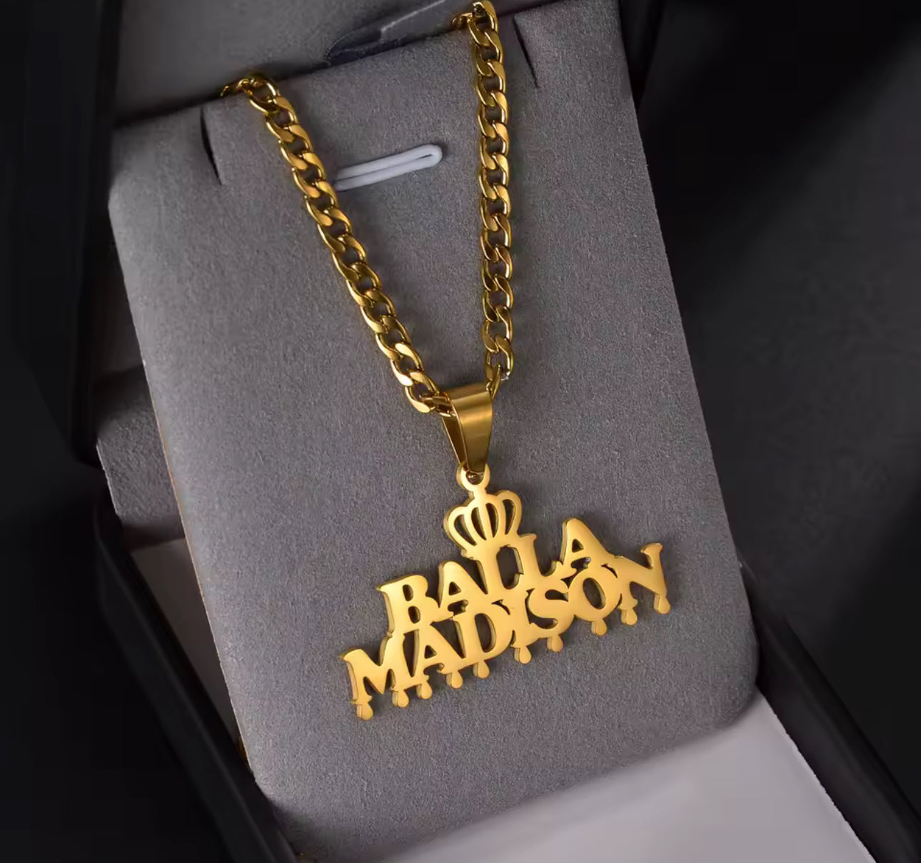 Crown stainless steel custom name necklace