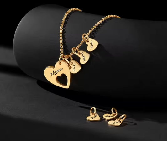 Mom & mini hearts Name Necklace ( engrave ) necklace