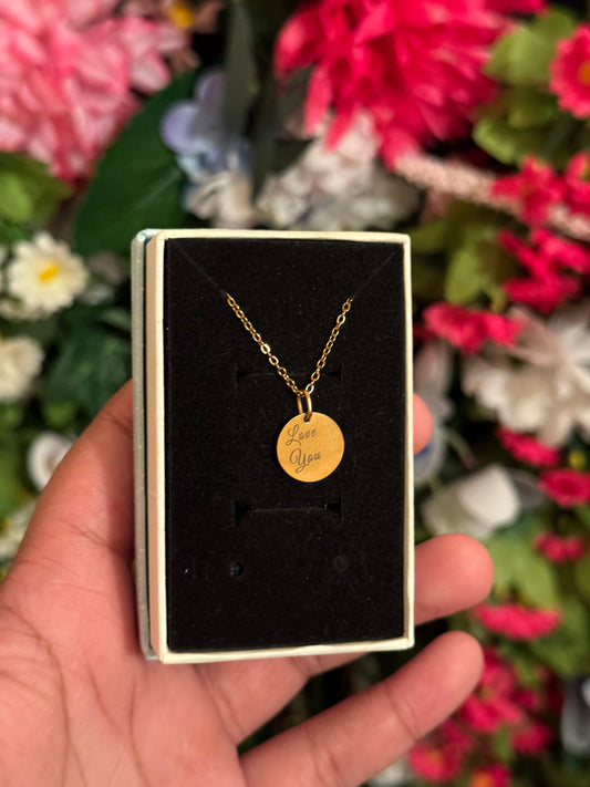 Mini gold stainless steel circle engrave necklace