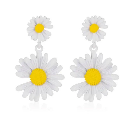 Fashion statement white and yellow flower earring