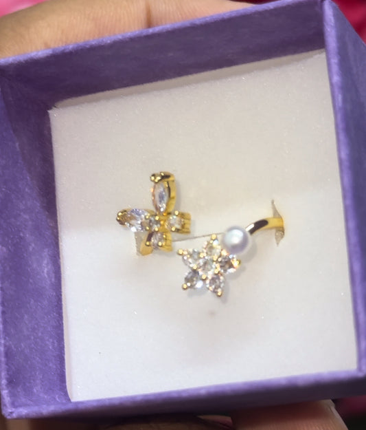 gold plated adjustable flutter pearl ring
