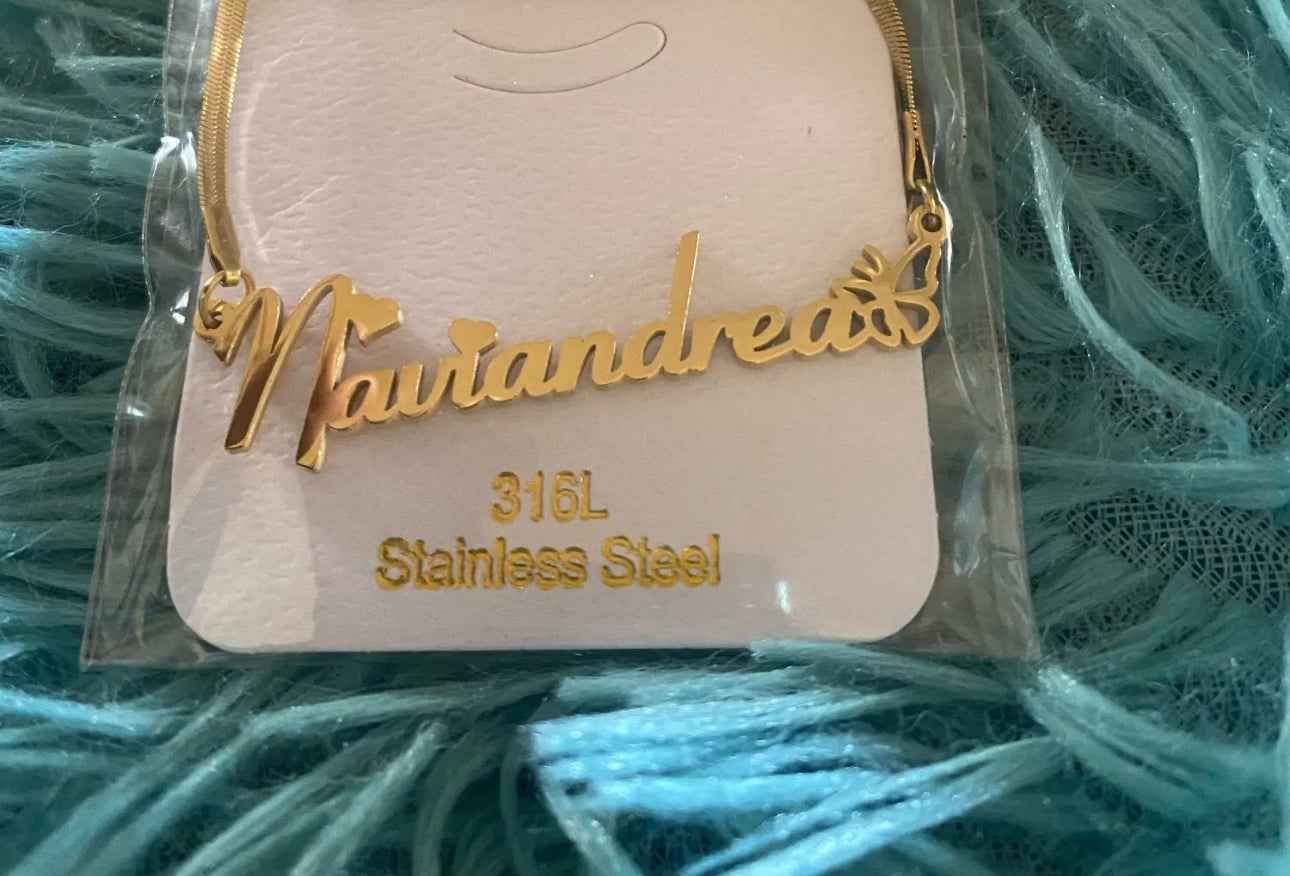 Herringbone stainless steel name necklace
