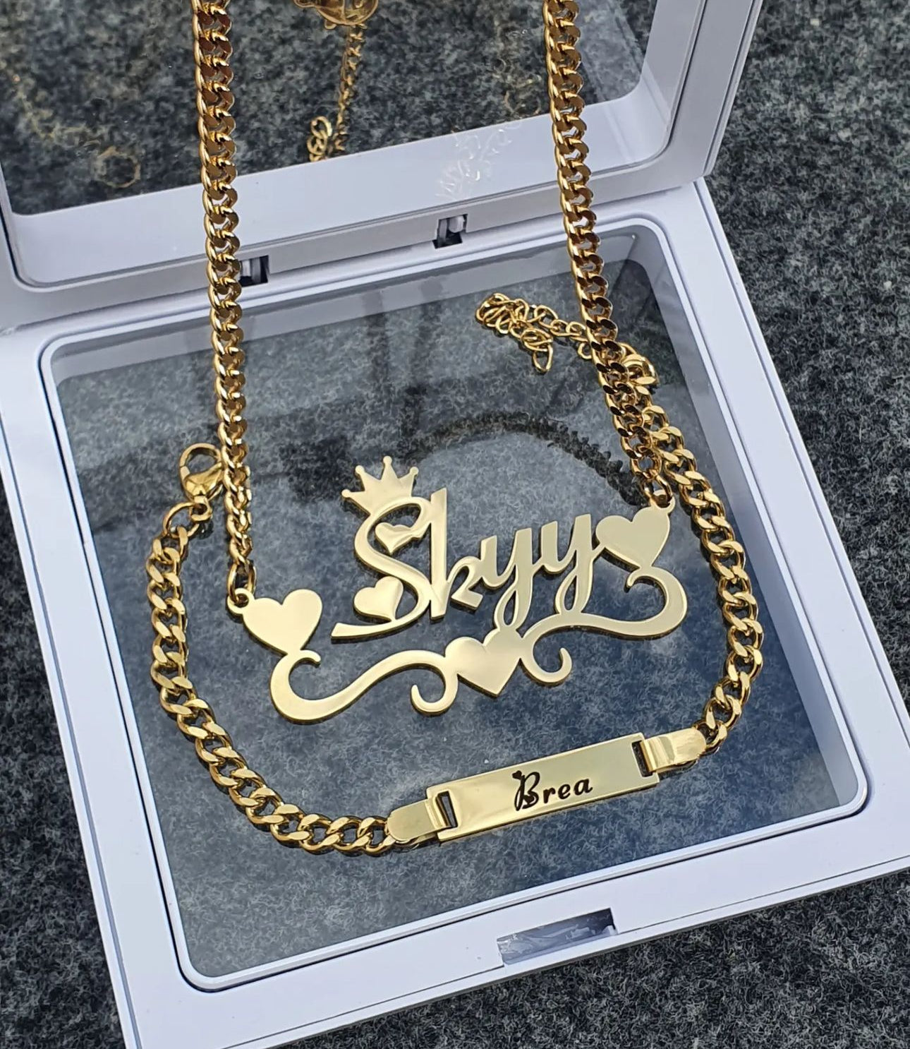 Personalized stainless steel name set necklace and bracelet