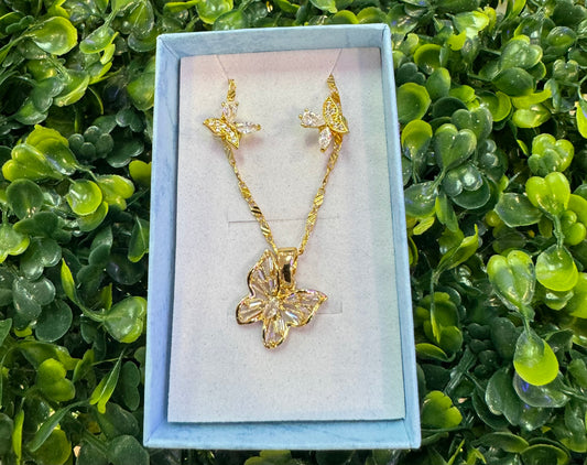 Gold plated butterfly cz set