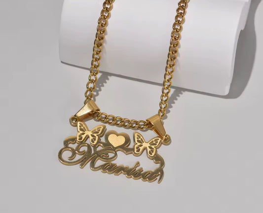 Duo Butterfly name necklace