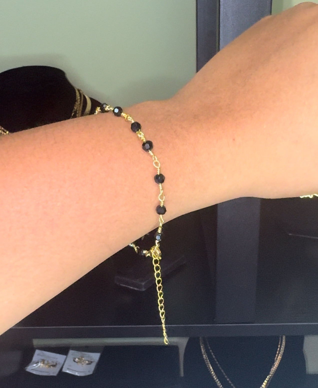 gold plated Black bead bracelet