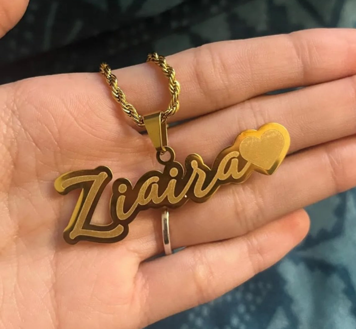 Gold plated stainlesssteel name necklace diosajewelry