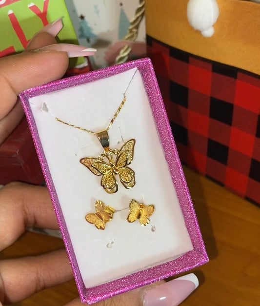 Cz gold plated butterfly set