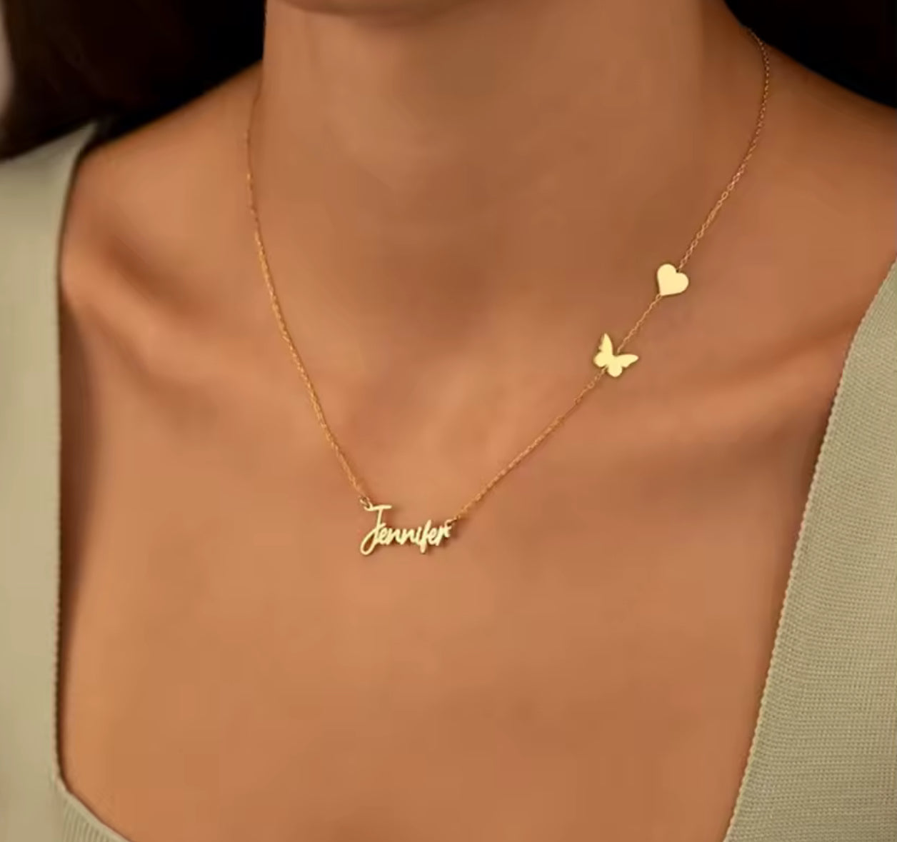 Stainless steel butterfly and heart name chain