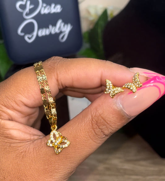 Gold plated mini cz butterfly set