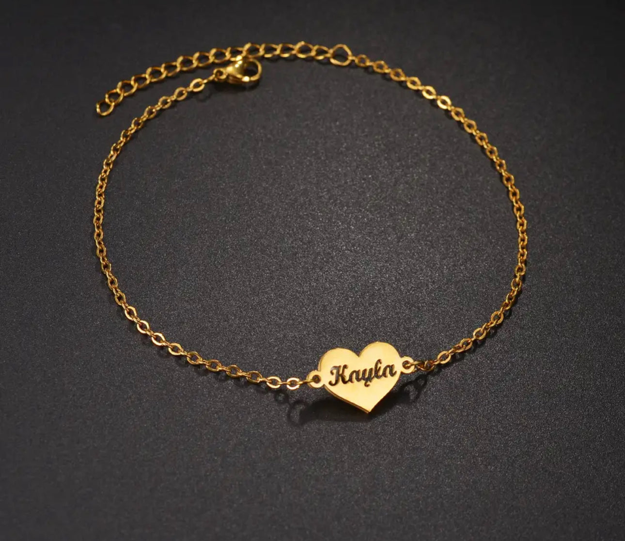 Custom name love plate heart anklet