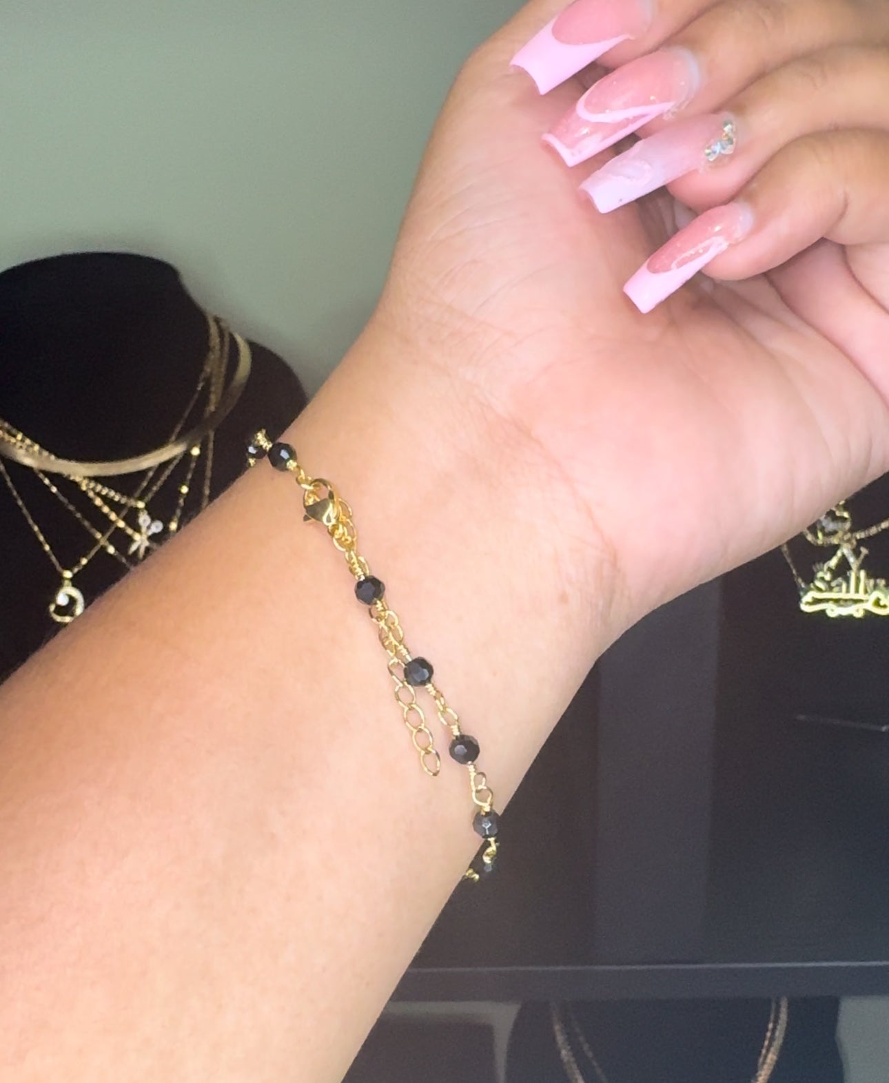 gold plated Black bead bracelet